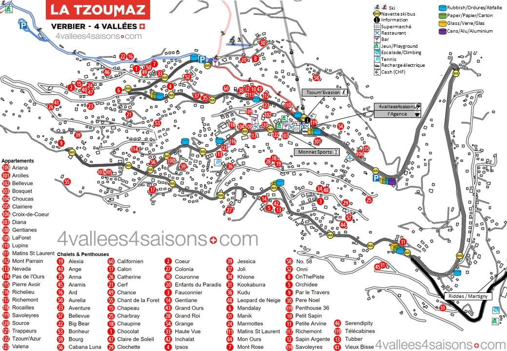 La Tzoumaz Chalet and Apartment Map